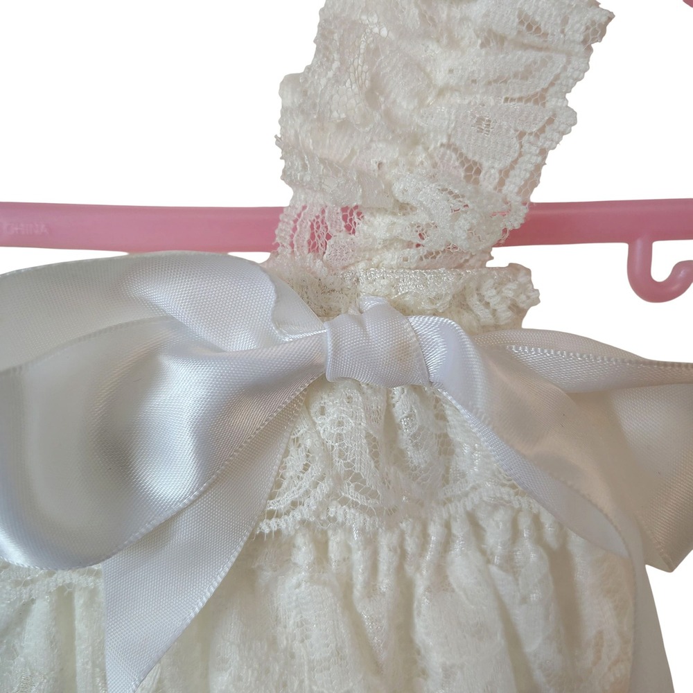 Lace Ruffle Sleeveless Romper with Bow Cream Color Girls Toddler Outfit - Picture 4 of 5